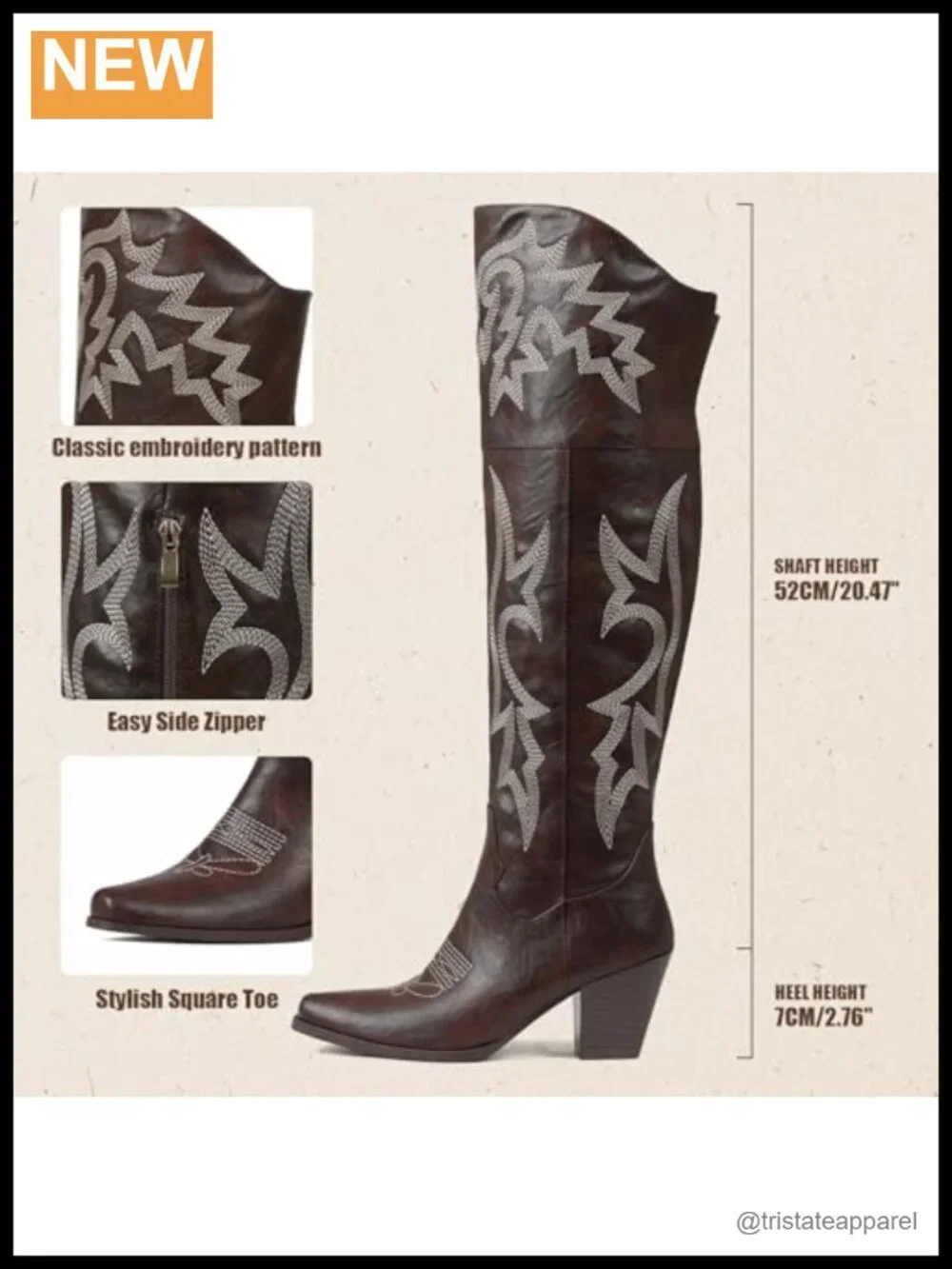 Over the Knee Cowgirl Boots Women Chunky Heel Block Heel Pointed Toe PU Leather